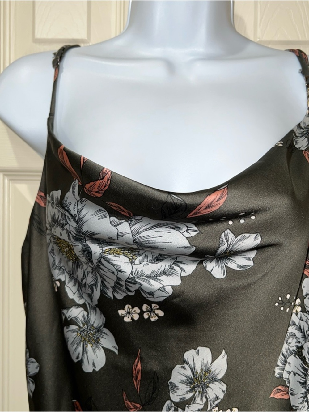 Hasttag in Trend Womens Floral Satin Slip Dress Sz L Fairy Garden Whimsy Boho